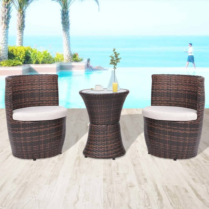 VXL Garden Table and Chairs Set 3 Pieces and Brown Poly Rattan Cushions