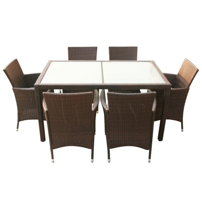 VXL Garden Dining Set 7 Pieces and Cushions Brown Synthetic Rattan