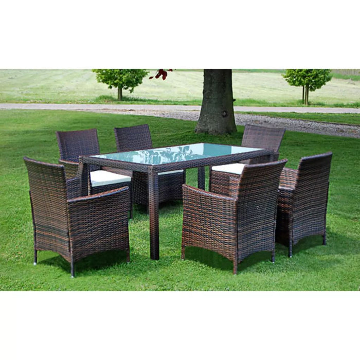 VXL Garden Dining Set 7 Pieces and Cushions Brown Synthetic Rattan