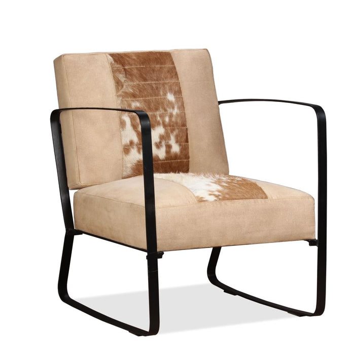 VXL Genuine Goat Leather and Cream Canvas Armchair