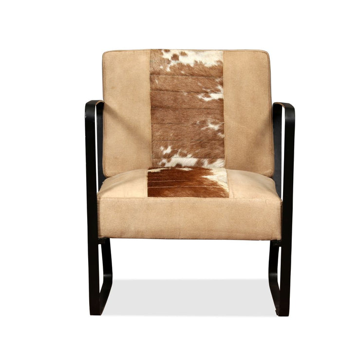VXL Genuine Goat Leather and Cream Canvas Armchair