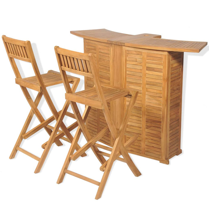 VXL Folding Garden Bistro Table and Chairs Set 3 Pieces Solid Teak