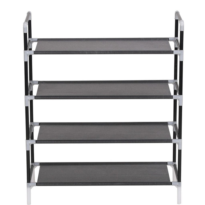VXL Shoe rack with 4 metal shelves and black non-woven textile