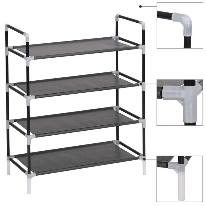 VXL Shoe rack with 4 metal shelves and black non-woven textile