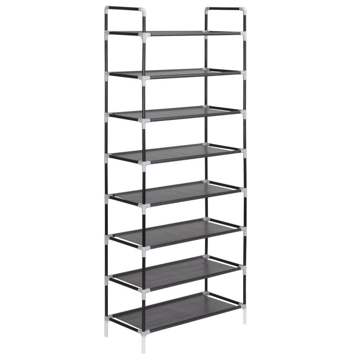VXL Shoe rack with 8 metal shelves and black non-woven textile