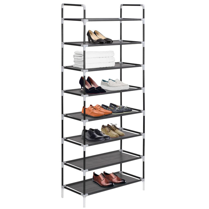 VXL Shoe rack with 8 metal shelves and black non-woven textile