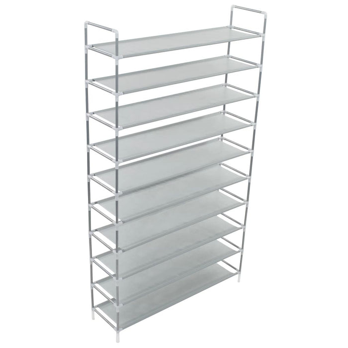VXL Shoe rack with 10 shelves in metal and non-woven fabric silver