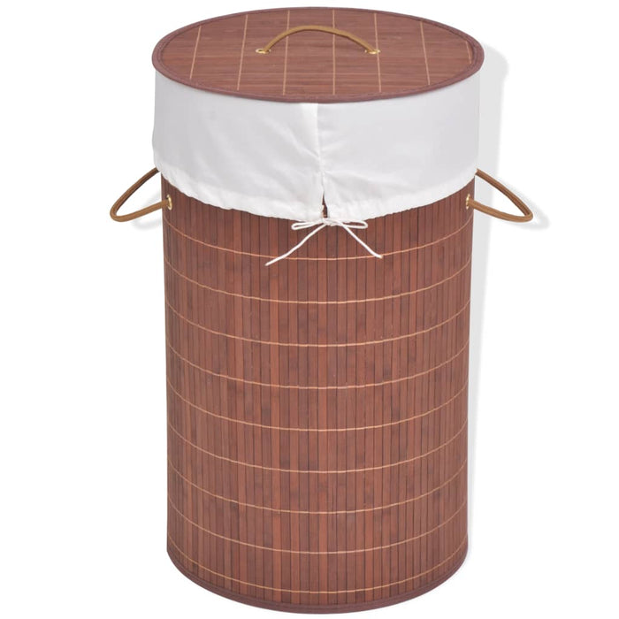 VXL Brown Round Bamboo Laundry Basket