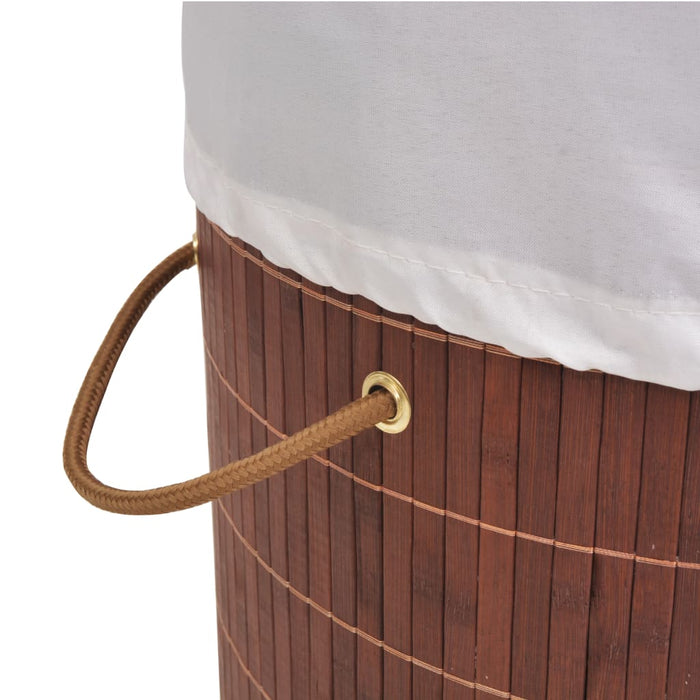 VXL Brown Round Bamboo Laundry Basket