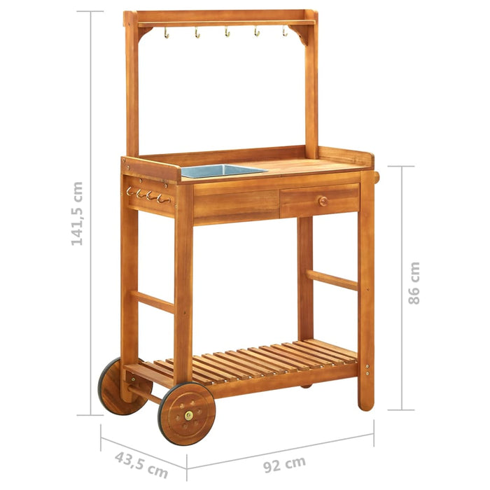 VXL Outdoor kitchen cart solid acacia wood 92x43.5x141.5cm