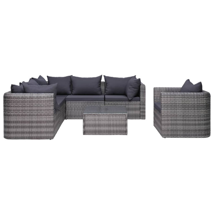 VXL Garden Furniture and Cushions Set 7 Pieces Gray Synthetic Rattan