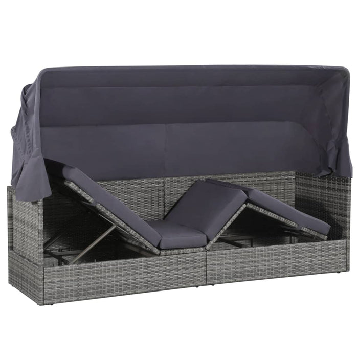 VXL Garden Bed with Awning 205X62 Cm Gray Synthetic Rattan