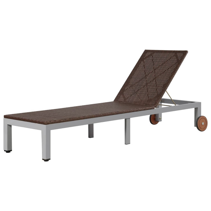 VXL Lounger With Wheels Brown Synthetic Rattan