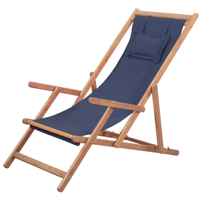 VXL Folding Beach Chair in Fabric and Wooden Structure Blue