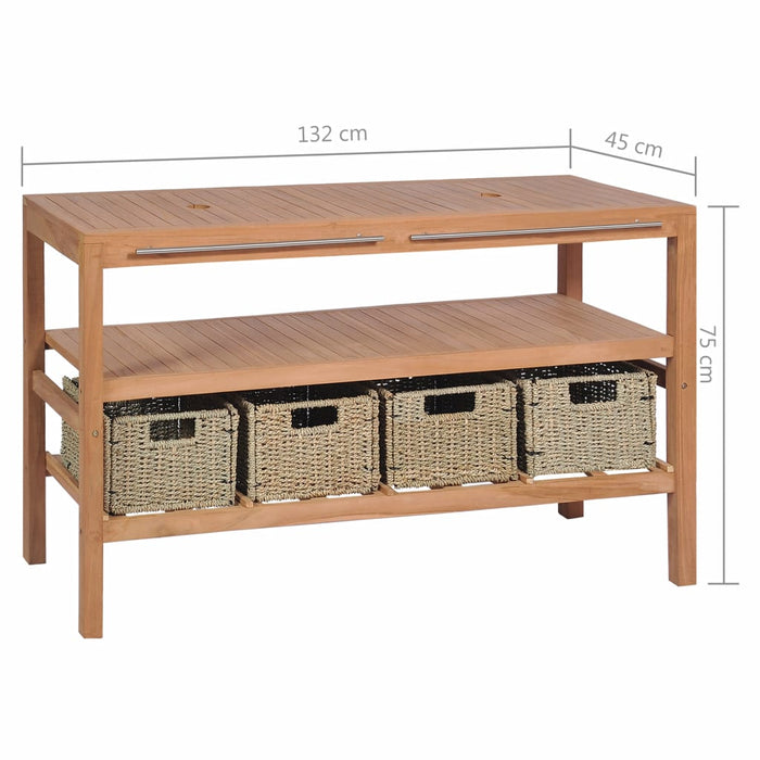 VXL Solid Teak Wood Vanity Sink Furniture 4 Baskets 132X45X75 Cm