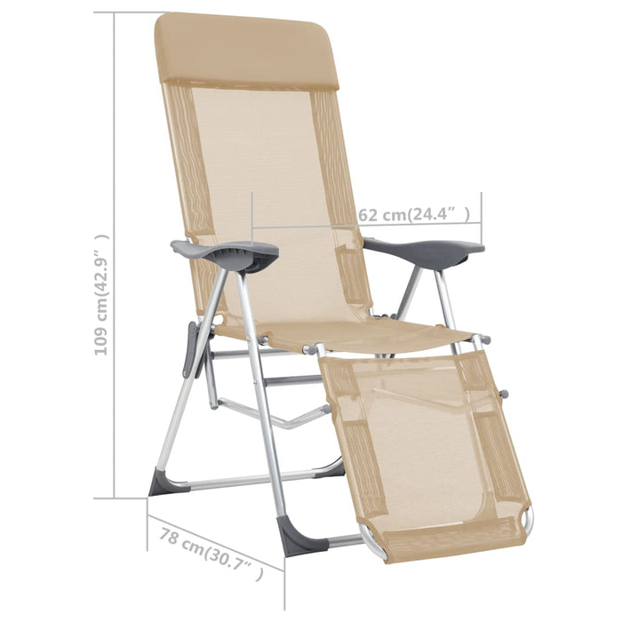 VXL folding camping chairs with footrest 2 pcs cream aluminum