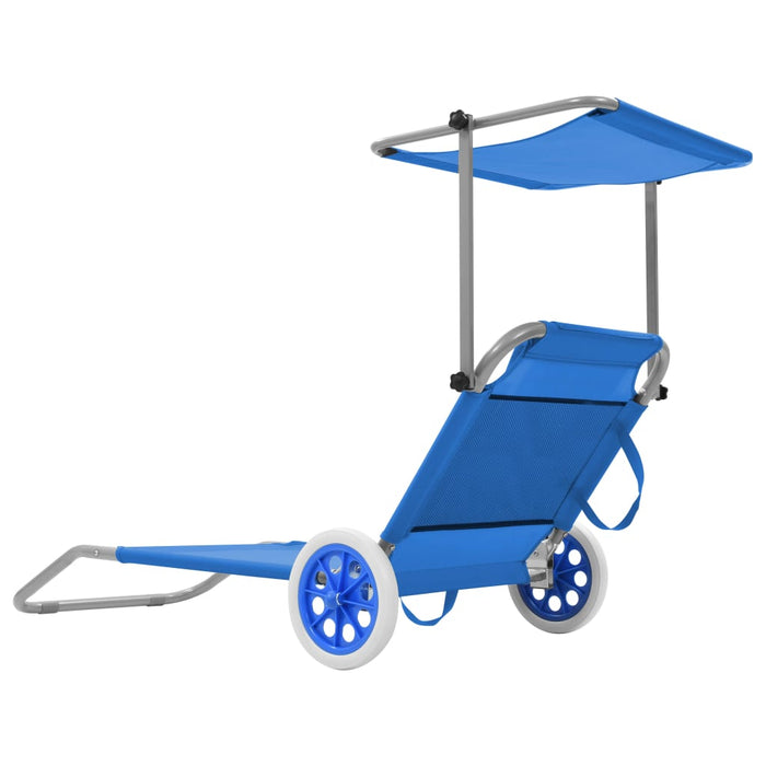 VXL Tumbona Plegable Con Parasol Y Ruedas De Acero Azul