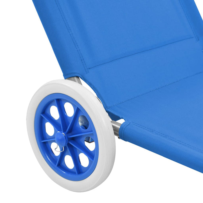 VXL Tumbona Plegable Con Parasol Y Ruedas De Acero Azul