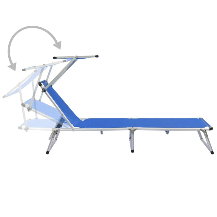 VXL Folding Lounger with Aluminum and Textilene Awning Blue