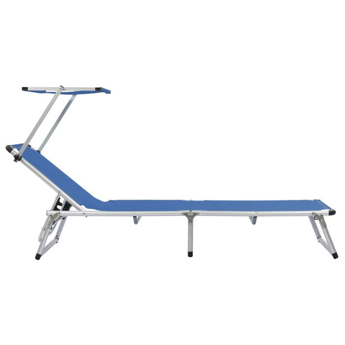 VXL Folding Lounger with Aluminum and Textilene Awning Blue