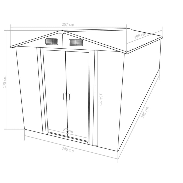 VXL Anthracite Metal Garden Shed 257X298X178 Cm