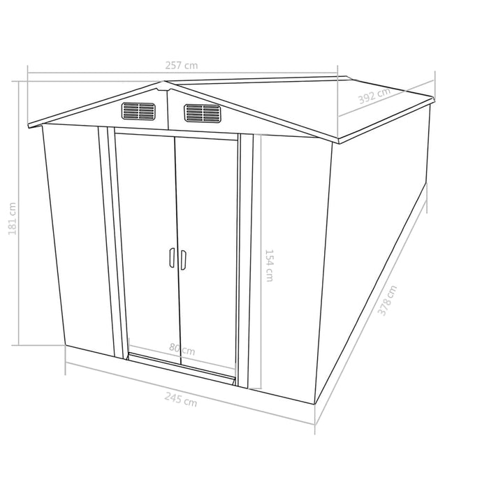 VXL Anthracite Metal Garden Shed 257X392X181 Cm