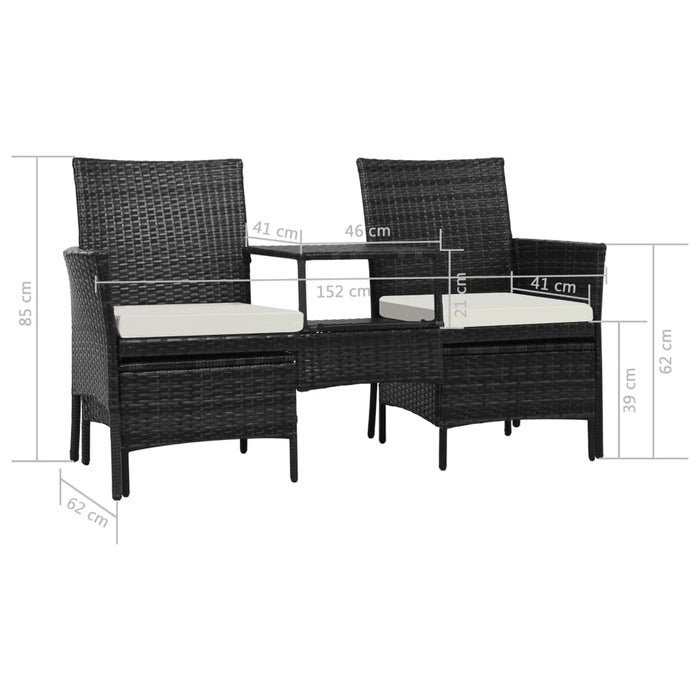 VXL 2 Seater Garden Sofa with Table and Stools Poly Rattan Black