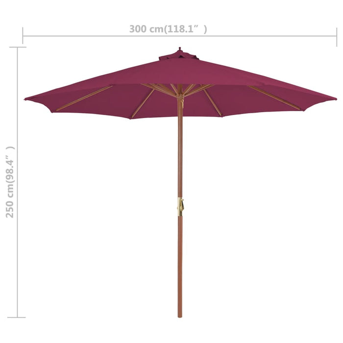 VXL Garden Umbrella with Wooden Pole 300 Cm Bordeaux