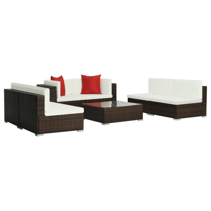 VXL Garden Furniture Set 7 Pieces and Cushions Brown Synthetic Rattan