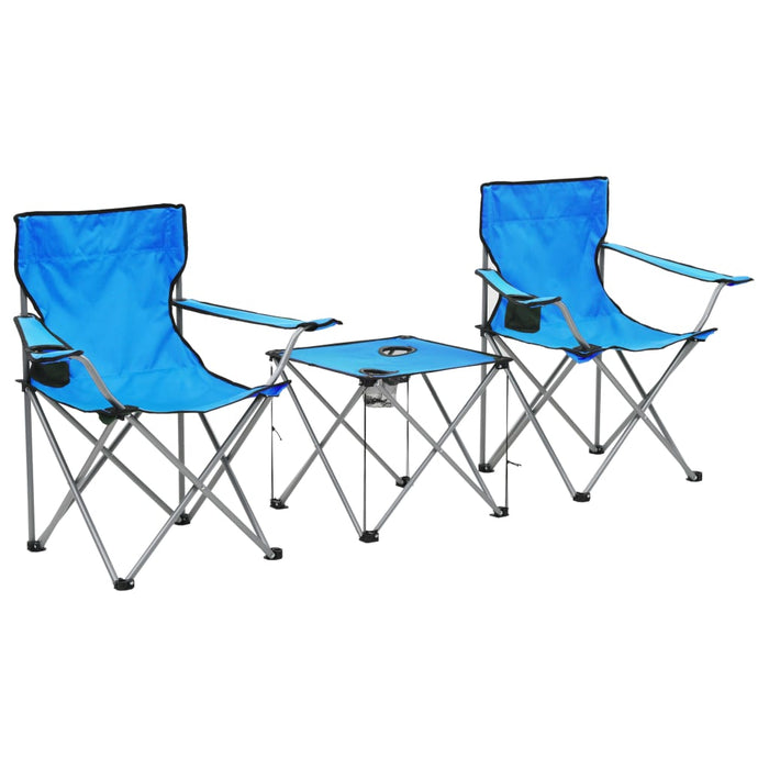 VXL Conjunto de mesa y sillas de camping 3 piezas azul
