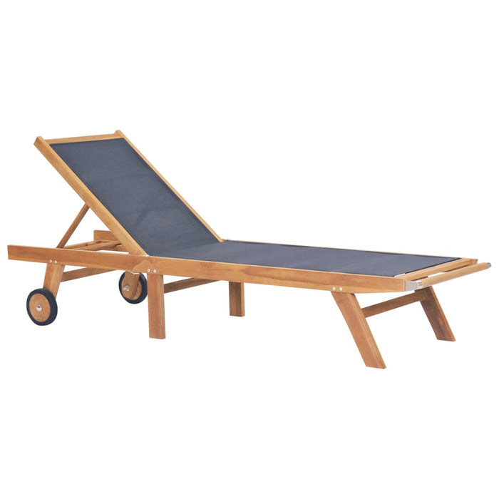VXL Folding Lounger With Wheels Solid Teak And Textilene