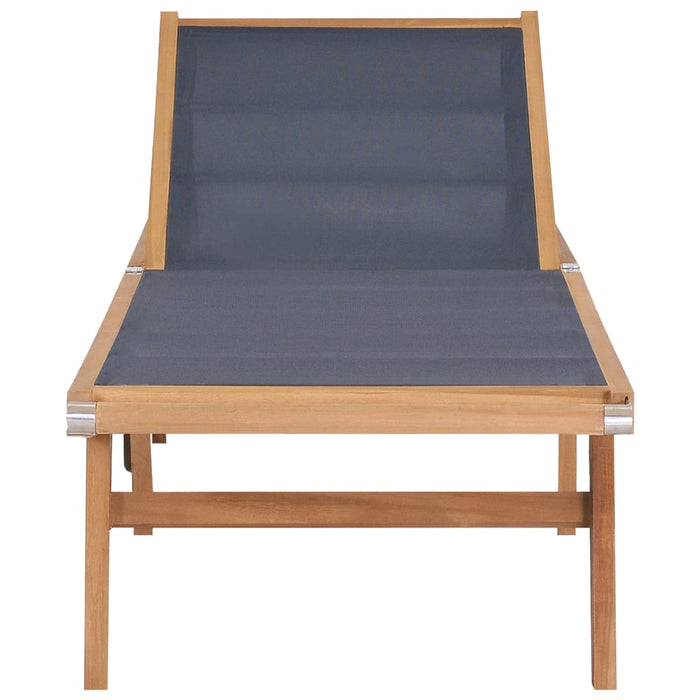 VXL Folding Lounger With Wheels Solid Teak And Textilene