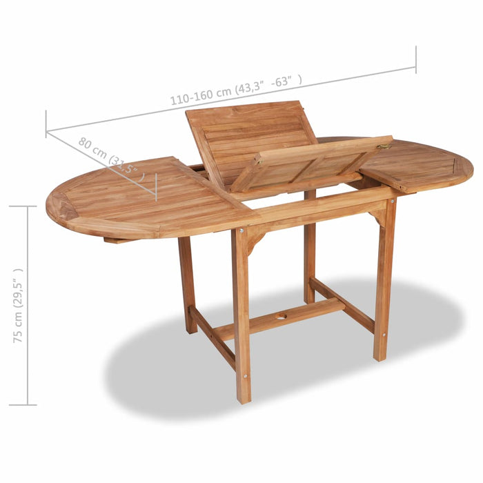 VXL Extendable Garden Table Solid Teak Wood (110-160)X80X75Cm