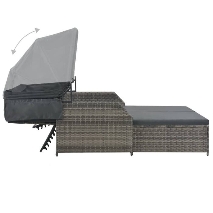 VXL Lounger for 2 People with Gray Synthetic Rattan Awning