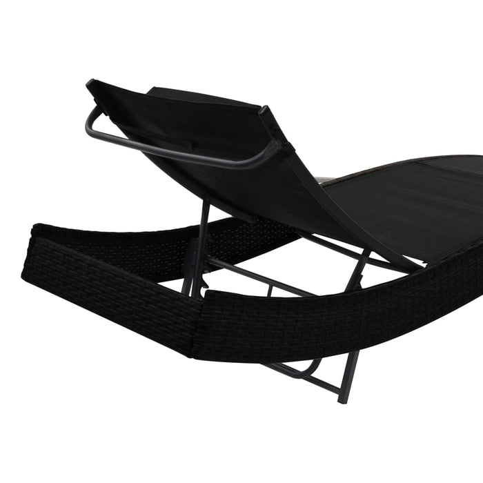 VXL Sun Loungers With Table 2 Units Textilene Synthetic Rattan Black