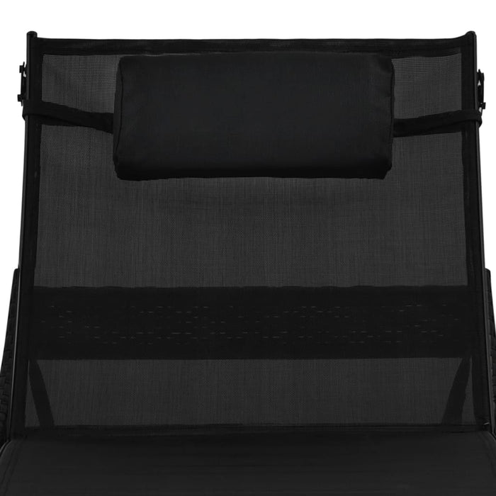 VXL Sun Loungers With Table 2 Units Textilene Synthetic Rattan Black