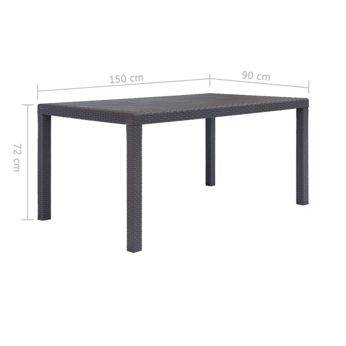 VXL Brown Rattan Look Plastic Garden Table 150X90X72 Cm