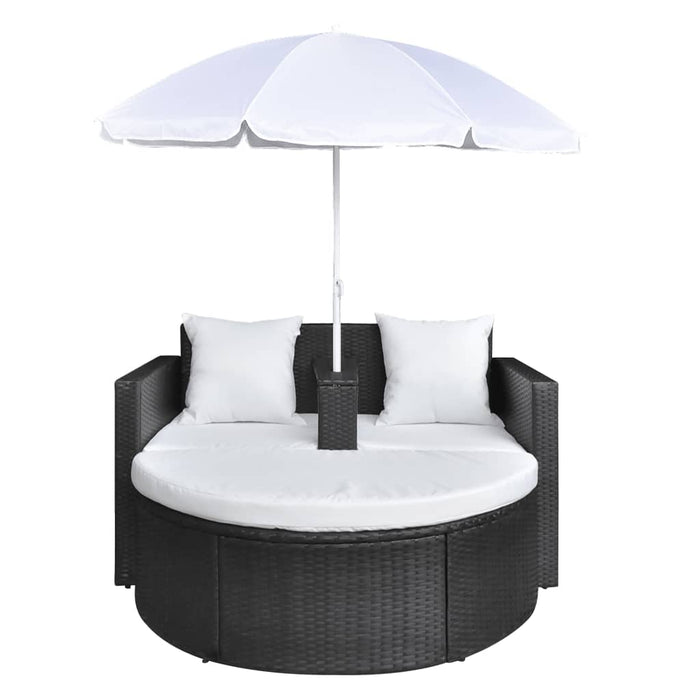 VXL Garden Bed with Umbrella Black Synthetic Rattan