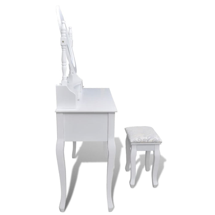 VXL Dressing Table with Mirror and Stool 7 Drawers White