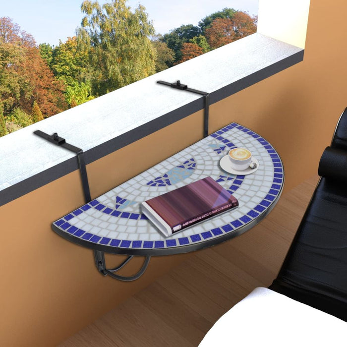 VXL Blue and White Mosaic Hanging Balcony Table