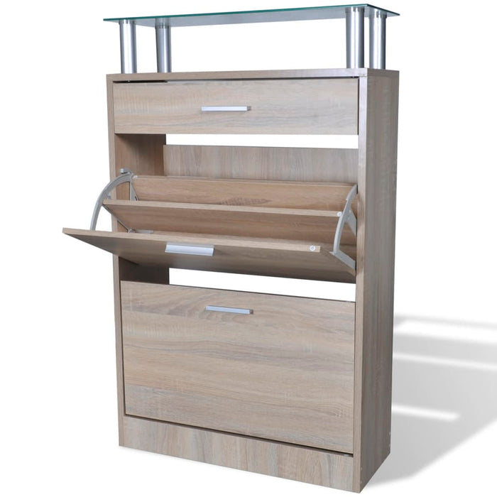 VXL Shoe cabinet with one drawer and glass top shelf