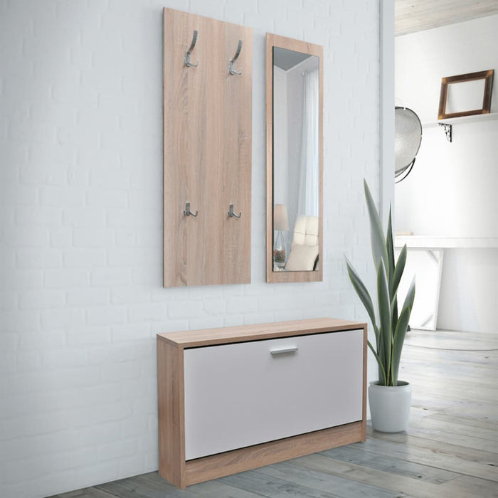 VXL Muebles de entradita con zapatero madera 3 color roble y blanco