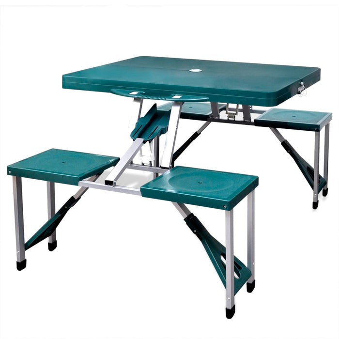 VXL Folding camping set 1 table 4 stools light green aluminum