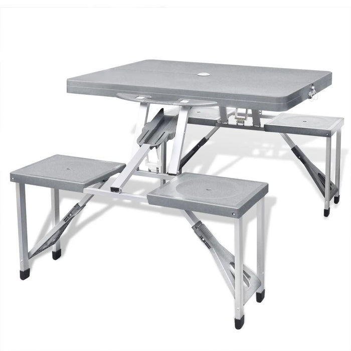 VXL Set plegable camping 1 mesa 4 taburetes aluminio gris claro