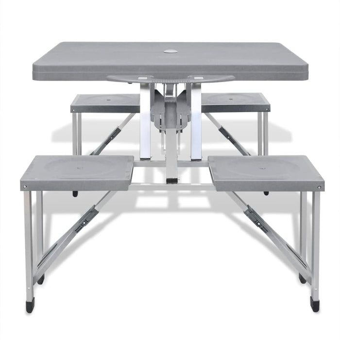 VXL Folding camping set 1 table 4 stools light gray aluminum