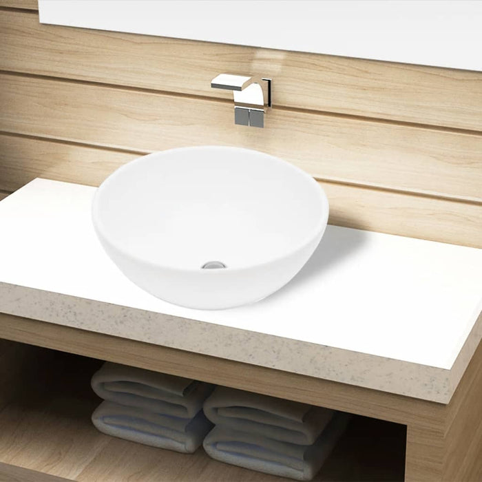 VXL White Ceramic Round Bathroom Sink