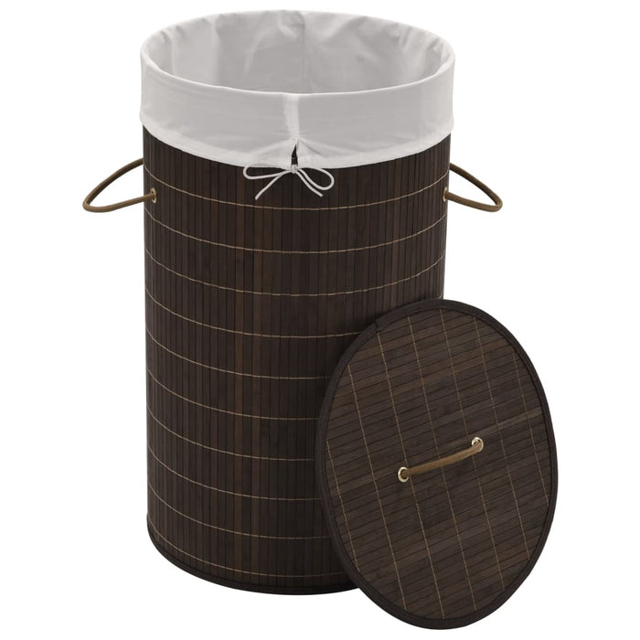 VXL Dark Brown Round Bamboo Laundry Basket