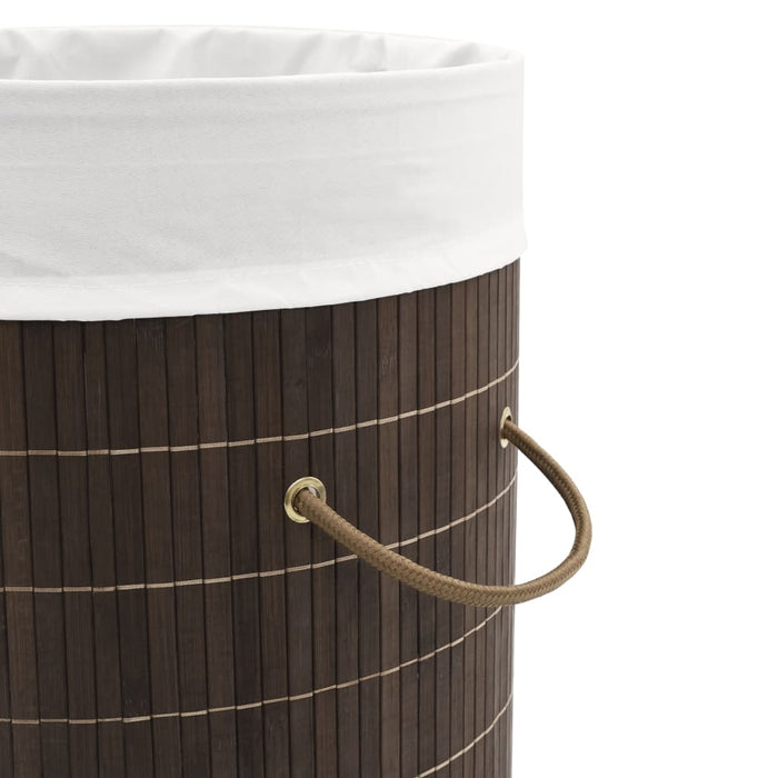 VXL Dark Brown Round Bamboo Laundry Basket