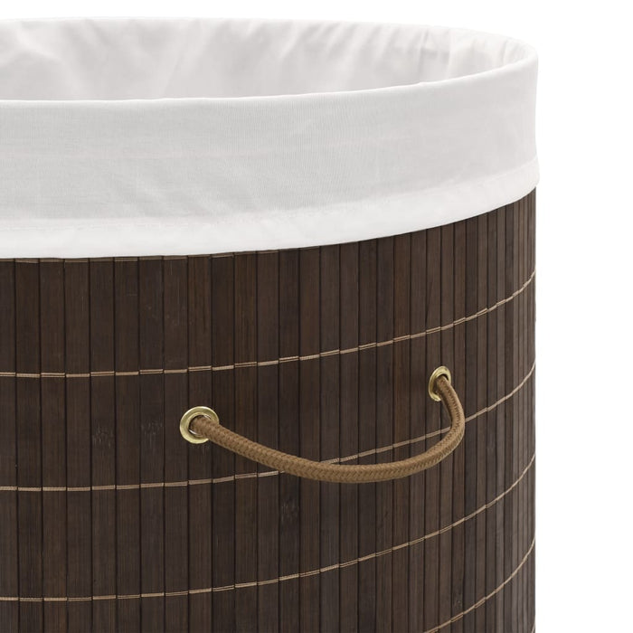 VXL Dark Brown Oval Bamboo Laundry Basket
