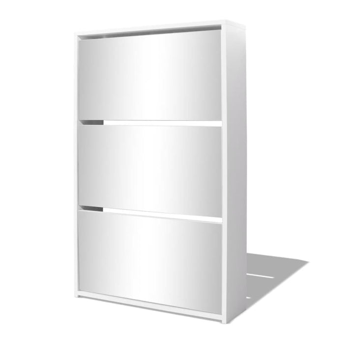 VXL White shoe cabinet 3 compartments with mirror 63x17x102.5 cm